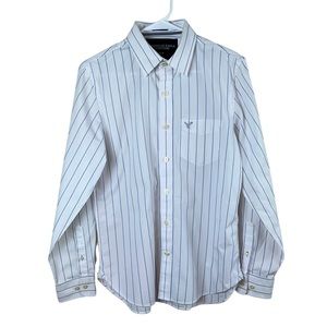 Unisex American Eagle Outfitters White Blue Pin Stripe Button Down Shirt